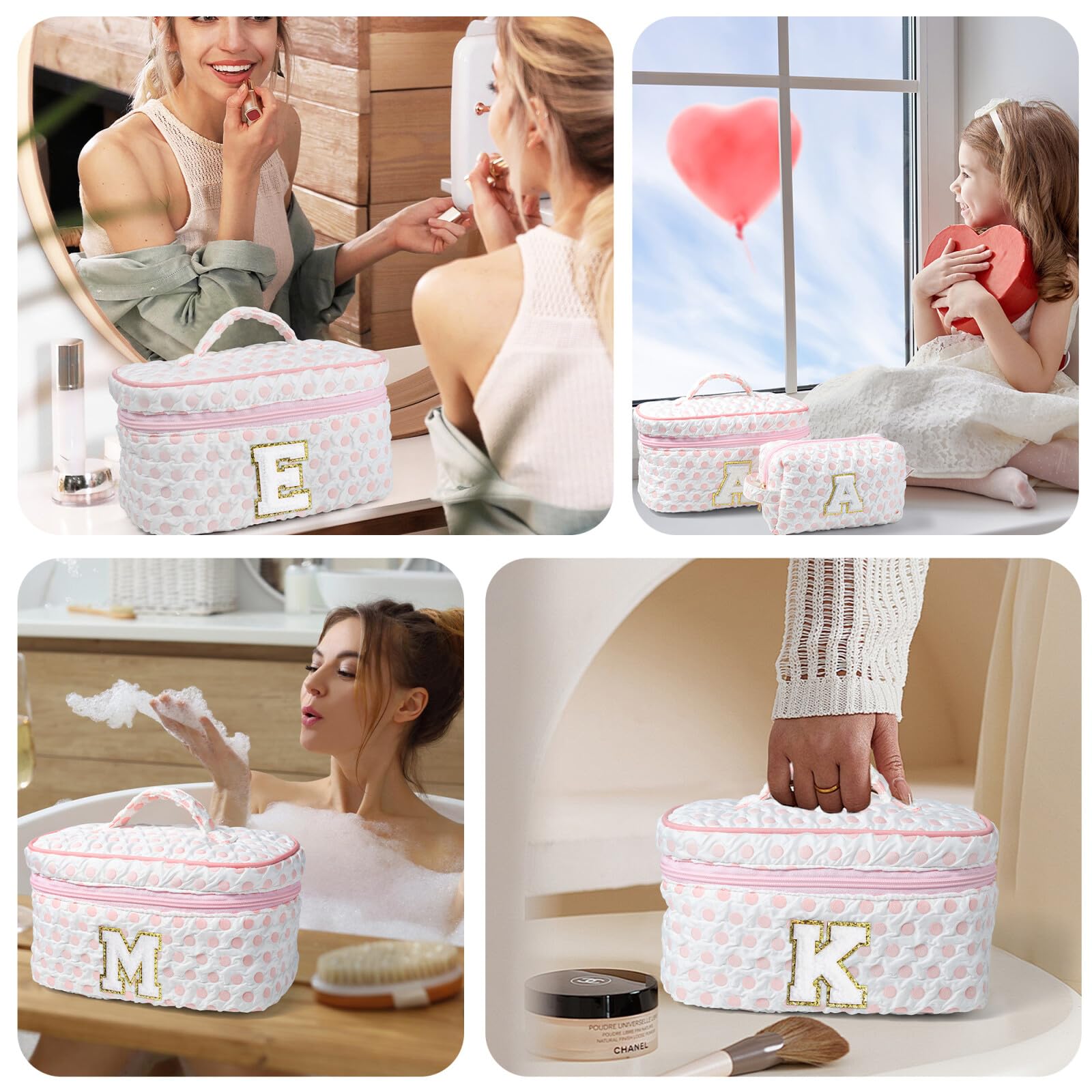YOOLIFE Personalized Initial Makeup Bag for Teens - Travel Cosmetic Pouch for Girls Age 5-16 | Cute Birthday Gift, Easter Present & School Essentials | Perfect for Sleepovers, Travel & Daily Organization