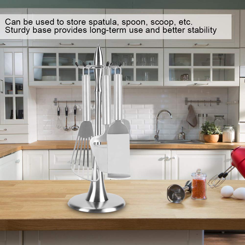 Restokki 360° Rotating Stainless Steel Kitchen Utensil Organizer - 17x17x45cm (6.7x6.7x17.7in) Silver Spice Rack for Countertop - Perfect for Storing Cooking Tools, Spices & Kitchen Accessories in Small Spaces
