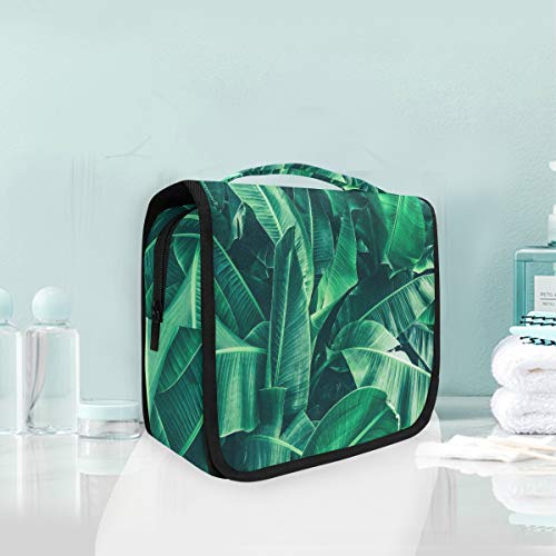 Portable Hanging Toiletry Bag with Sturdy Hook - Waterproof Travel Cosmetic Organizer for Men & Women | Perfect for Vacation, Camping & Gym Use (Tropical Banana Leaf Design)