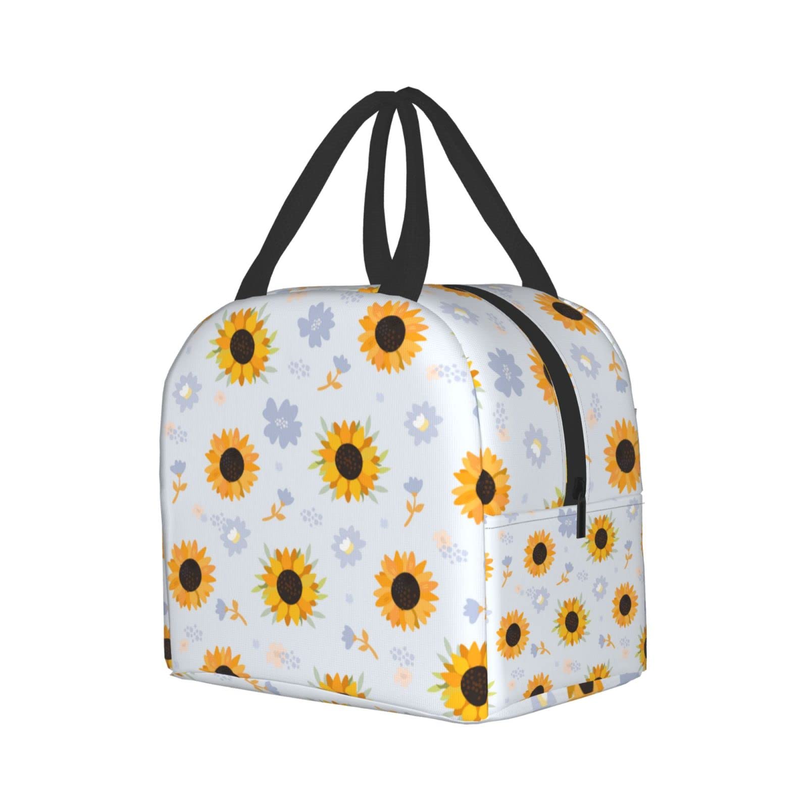 Insulated Lunch Bag with Sunflower Print - Reusable & Portable Lunch Box for Men & Women - Perfect for Work, Travel, Picnic & Outdoor Activities