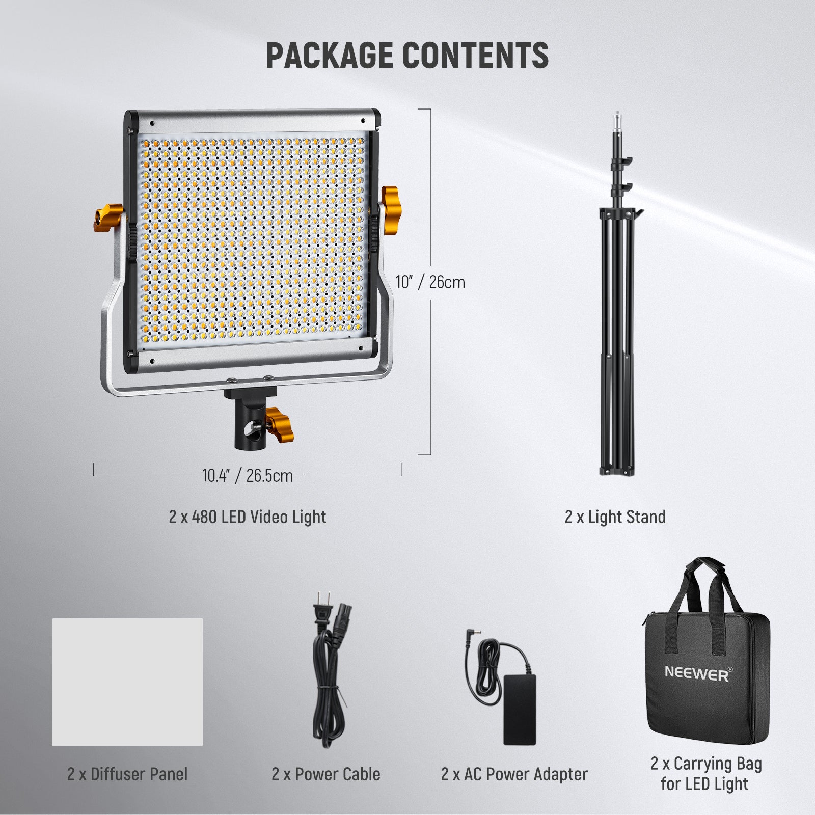NEEWER 2 Pack NL480 Bi-Color LED Panel Light Kit with Adjustable Brightness & Color Temperature - Perfect for Photography, Videography, YouTube Studio and Live Streaming