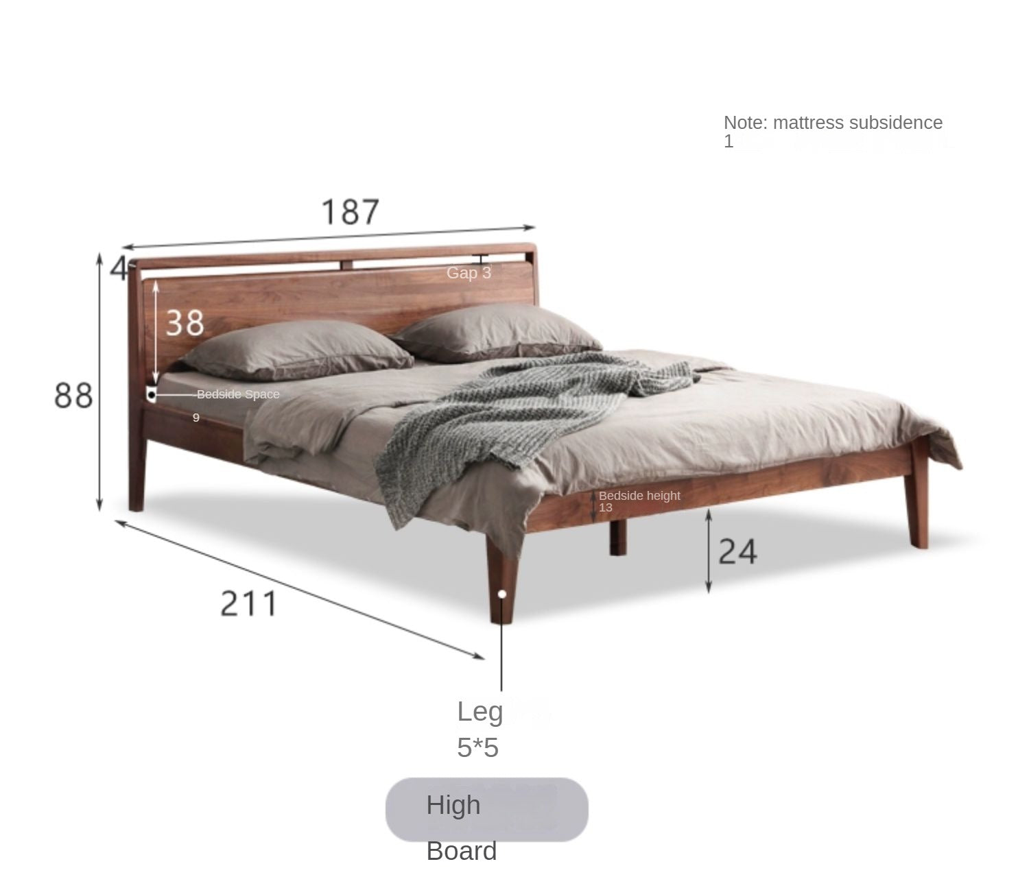 Premium Black Walnut Solid Wood Bed Frame - Queen Size, Natural Wood Grain, Sturdy & Durable - Perfect for Master Bedroom, Guest Room & Modern Farmhouse Decor
