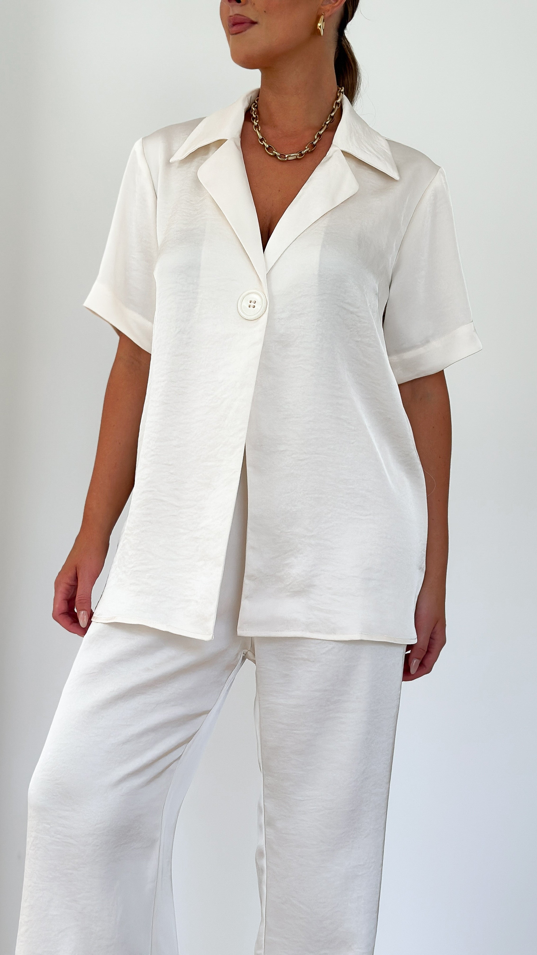 Imogen Button Pants for Women - High Waisted Cream Trousers with Front Buttons | Casual Office Wear & Spring Outfits