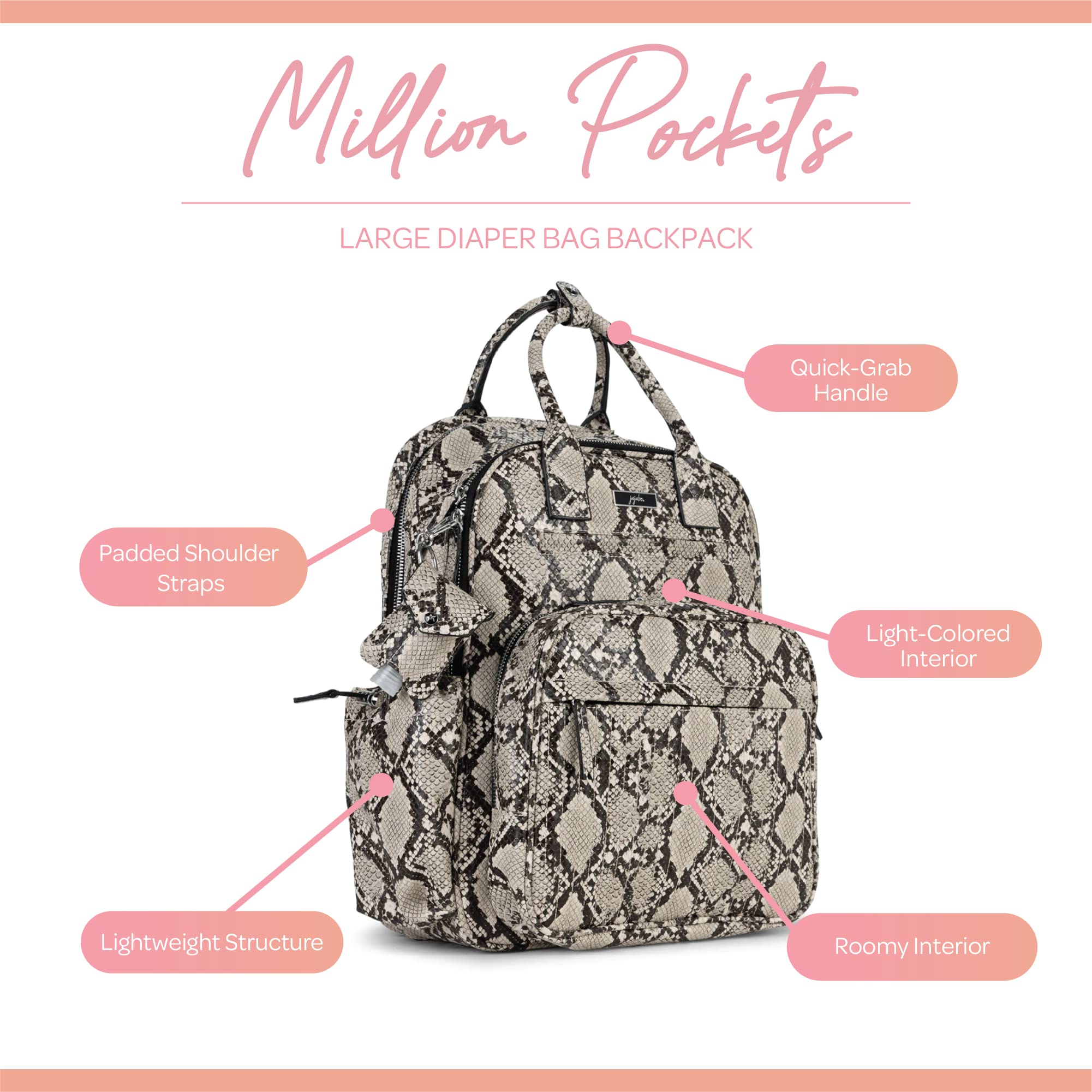 JuJuBe Vegan Leather Diaper Bag Backpack for Women - Large Travel Backpack with Multiple Pockets | Stylish & Functional Baby Bag for Moms on the Go | Perfect for Daycare, Travel & Everyday Use
