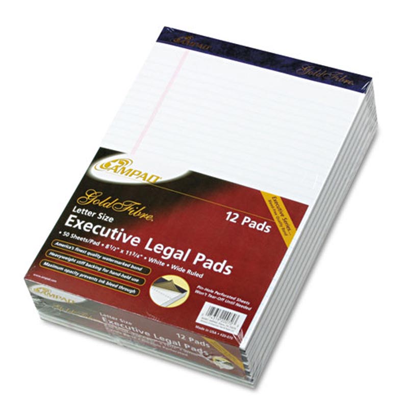 Premium Gold Fiber Watermarked Writing Pads - Wide Ruled Letter Size 16# Paper (12 Pack, 50 Sheets Each) for Office, School & Home Use - Perfect for Note Taking, Journaling & Professional Correspondence