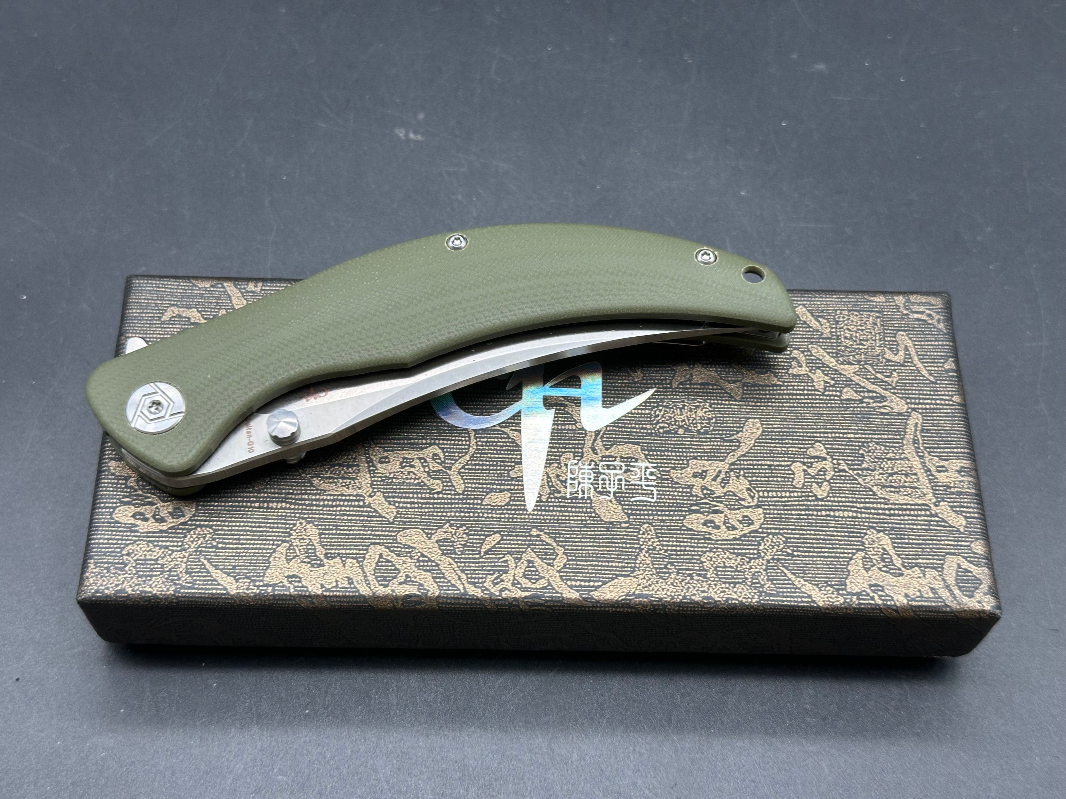 CH KNIVES Sultan Folding Pocket Knife - Army Green G10 Handle, D2 Steel Plain Edge Blade - Outdoor Camping, Hiking, Survival & EDC Tool