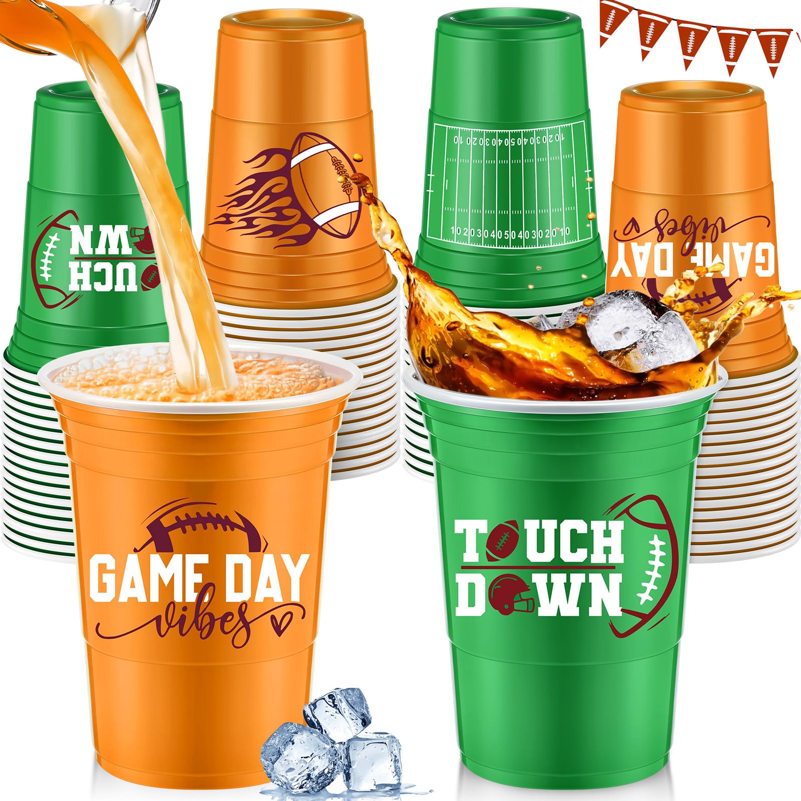 48-Pack Football Party Cups - 16oz Thick Plastic Disposable Cups for Hot & Cold Drinks - Perfect for Football Themed Parties, Tailgates, Super Bowl Gatherings & Game Day Celebrations