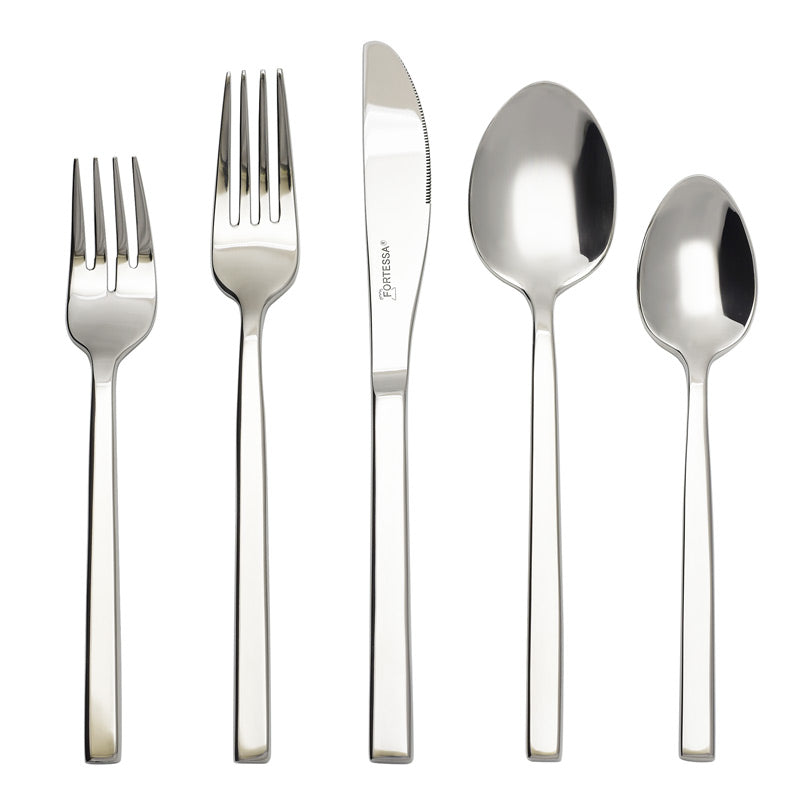 Arezzo Brushed Flatware Set of 5 - 18/10 Stainless Steel Dinnerware Cutlery for Fine Dining, Wedding & Holiday Table Settings