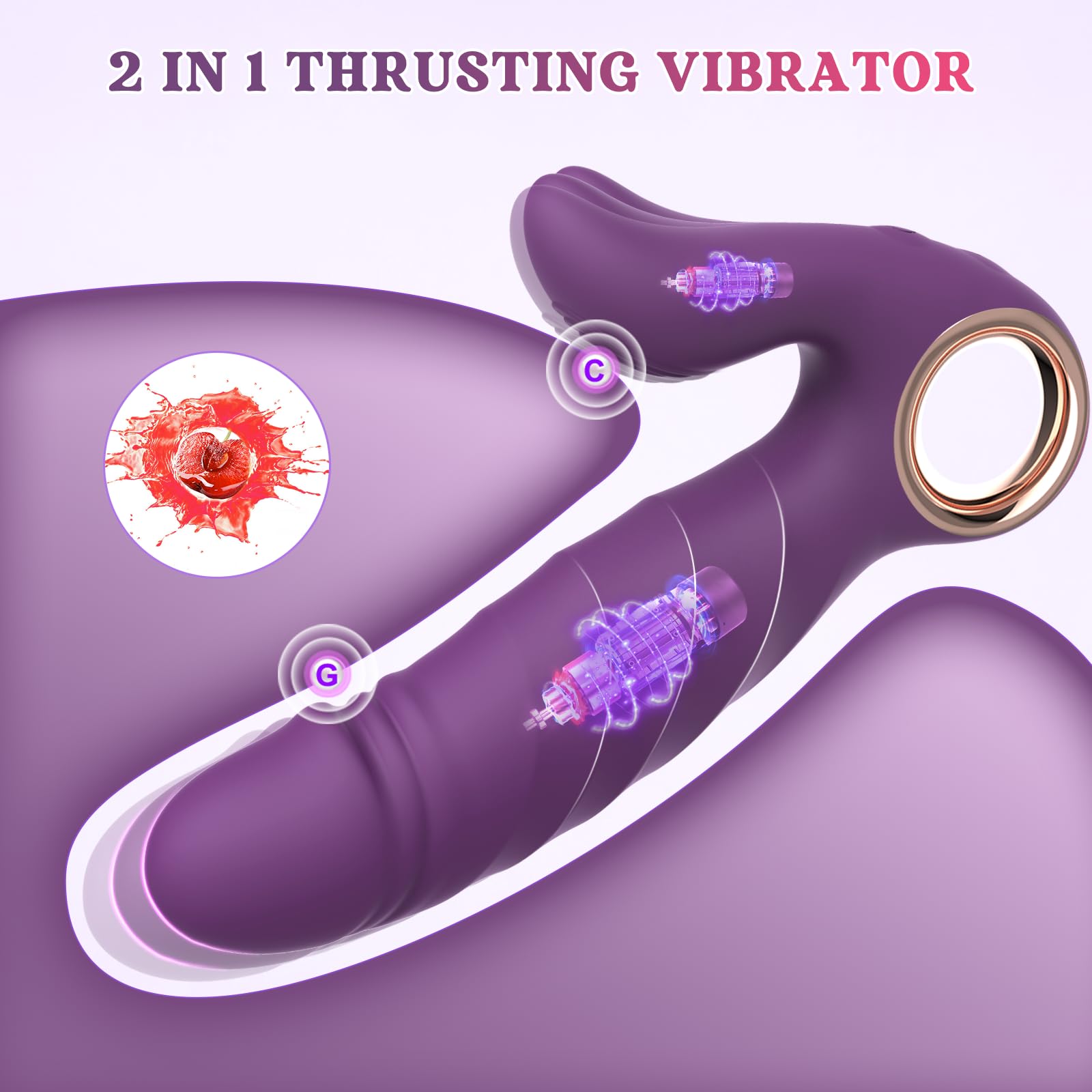 Powerful Dual Motor Thrusting Dildo Vibrator - 10 Vibration Modes & 5 Thrusting Speeds for Women's Pleasure, Wearable G-Spot Stimulator with Remote Control - Perfect for Couples Play, Solo Exploration and Spicing Up Your Bedroom (Purple)