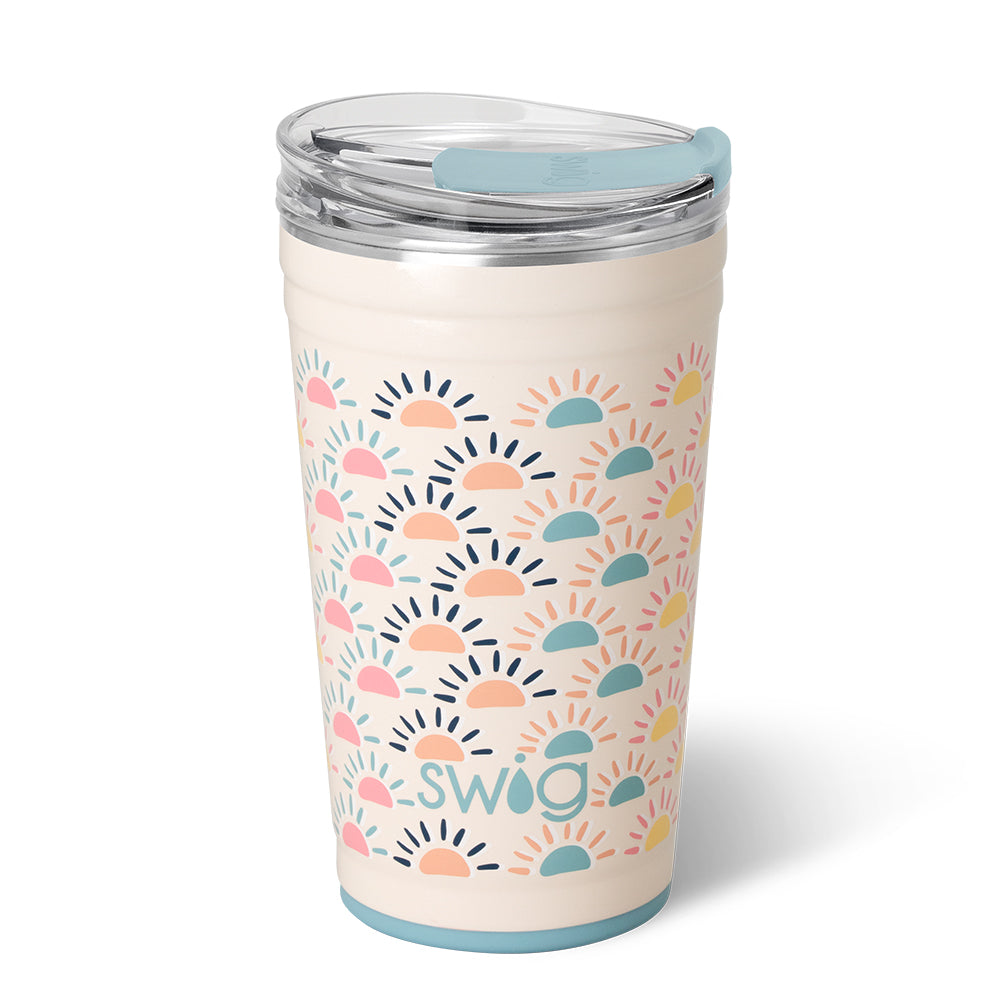 24oz Sun Chaser Party Cup - Insulated Plastic Beer Pints for Outdoor BBQ, Tailgating & Pool Parties - BPA-Free Reusable Drinking Glasses for Summer Events & Camping