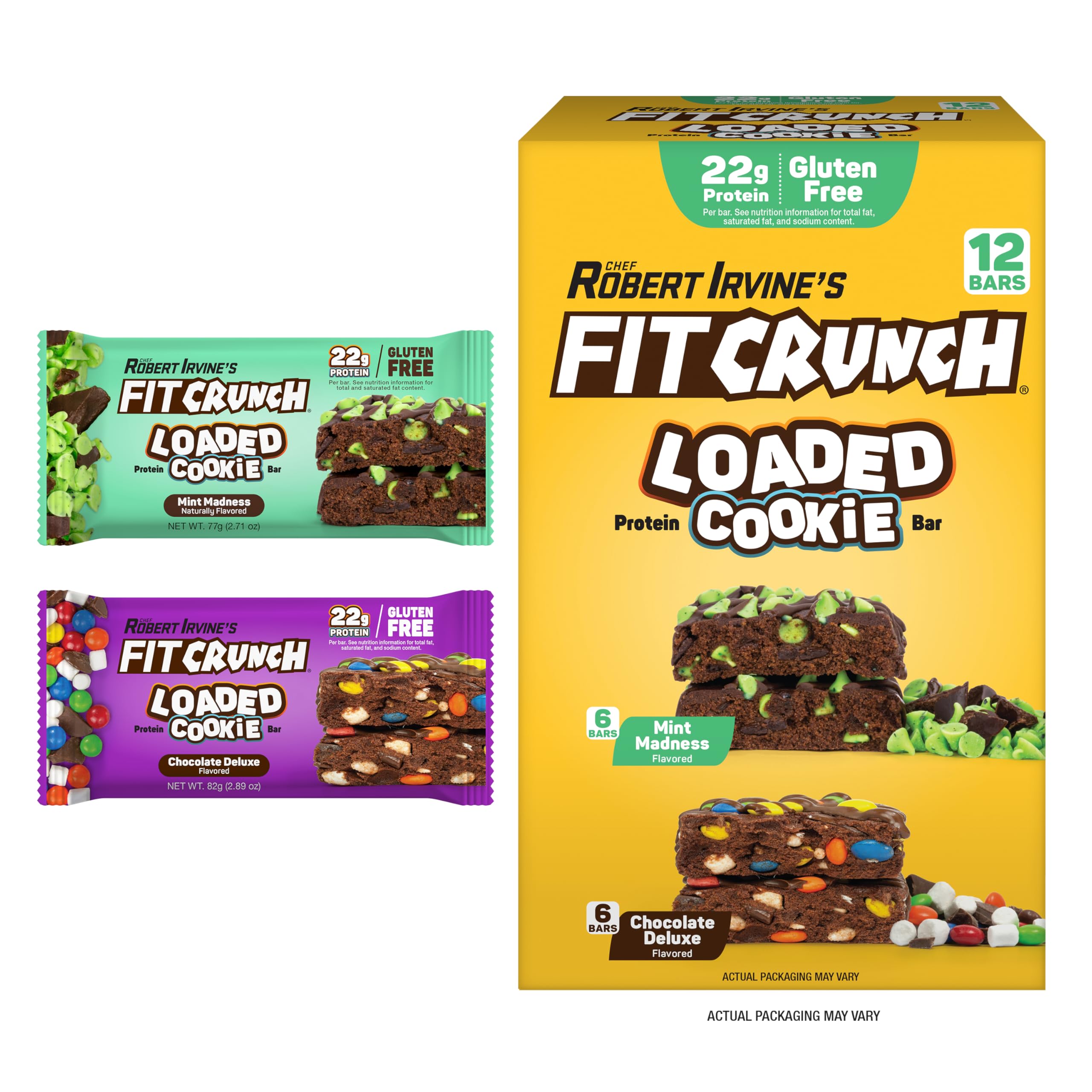 FITCRUNCH Loaded Cookie Protein Bar - 12 Pack Variety | High Protein Snack, Gluten Free, Low Sugar | Perfect for Gym, Hiking & Post-Workout Recovery