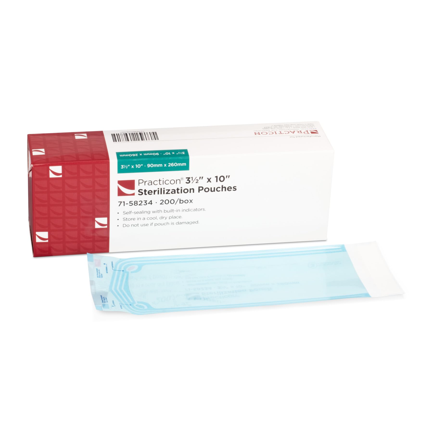 Practicon 3.5” x 10” Self-Sealing Sterilization Pouches with Indicators - Autoclave Sterilizer Bags for Dental, Medical, Tattoo & Nail Tools (200/Bx) - Perfect for Clinic, Salon & Tattoo Studio Instrument Sterilization