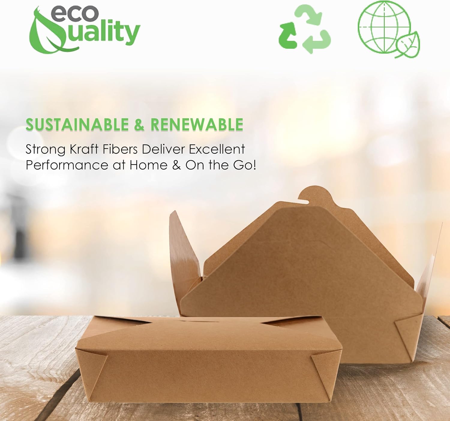 EcoQuality 49 oz Kraft Brown Microwaveable Take Out Food Containers - Leak & Grease Resistant To-Go Boxes for Restaurants, Catering, Food Trucks - Recyclable Lunch Boxes (Pack of 400) - Perfect for Hot Meals, Leftovers & Food Delivery Services