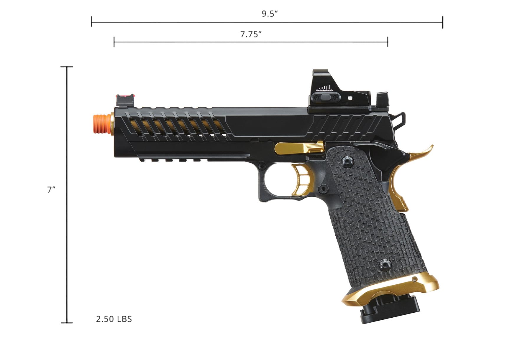 Lancer Tactical Knightshade Hi-Capa Gas Blowback Airsoft Pistol with Micro Red Dot Sight - Realistic Training & Competitive Airsoft Matches