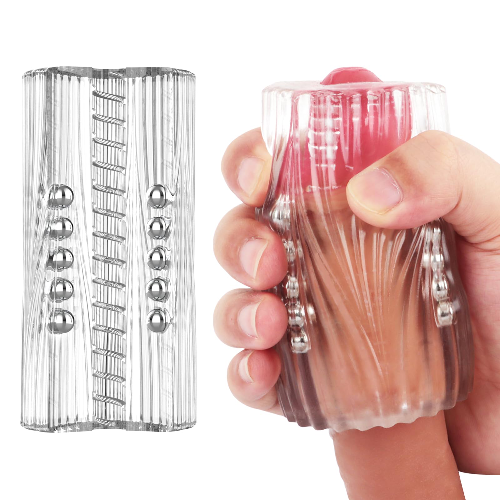 Premium Male Masturbator - Transparent Pocket Pussy Sleeve with 15 Pleasure Beads | Open-Ended Design for Glans Stimulation | Portable Penis Trainer for Enhanced Solo Pleasure | Perfect for Travel & Discreet Adult Play