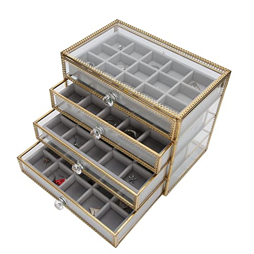 Clear Glass Nail Art & Jewelry Organizer Box - Portable Storage Case for Nail Decoration, Rings, Earrings | Perfect for Salon, Home Vanity & Retail Display Counter