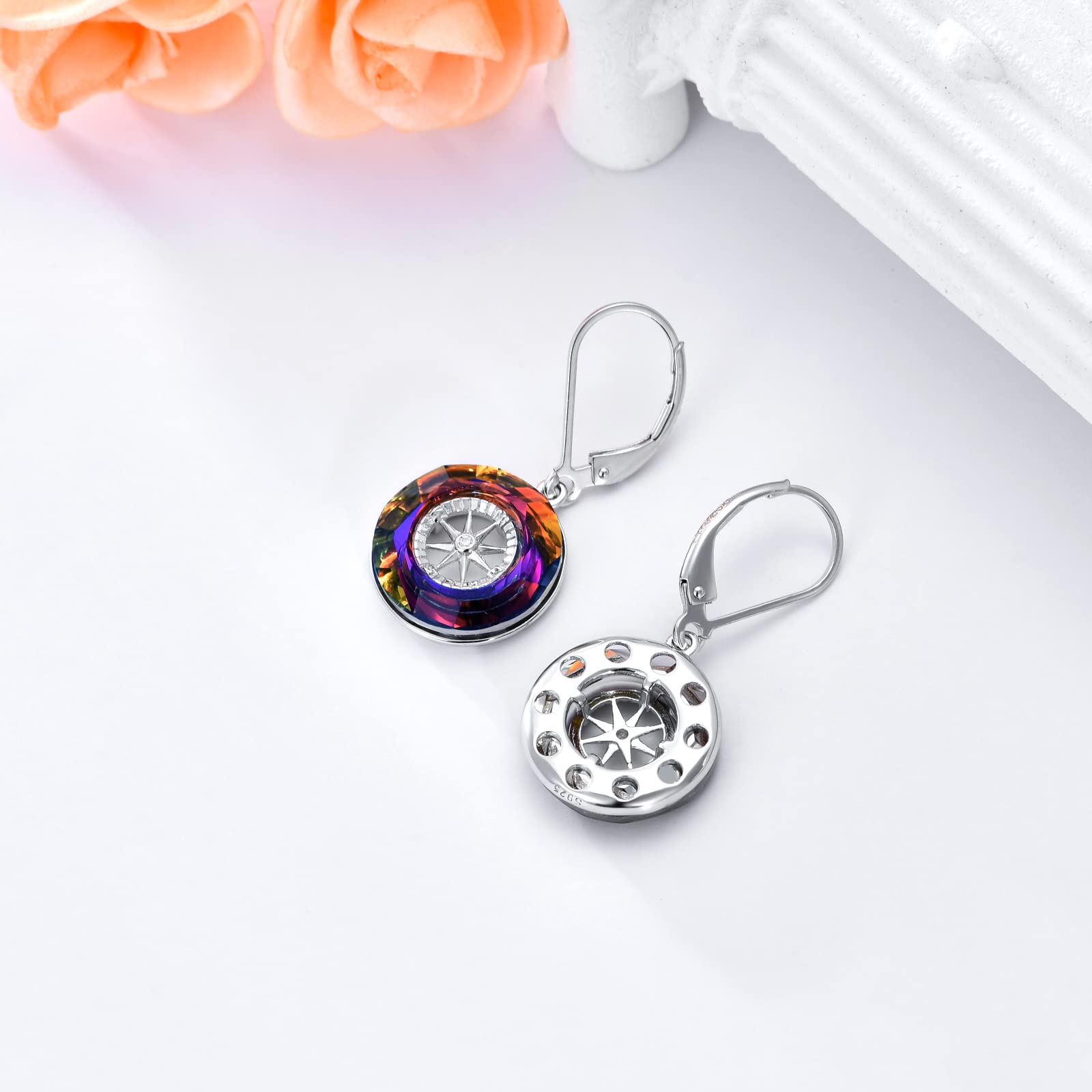 925 Sterling Silver Compass Earrings with Swarovski Crystal - Elegant Dangle Earrings for Women, Perfect Graduation Gift & Travel Jewelry for Adventurous Souls | Ideal for College Graduation, Wanderlust Trips & Everyday Wear