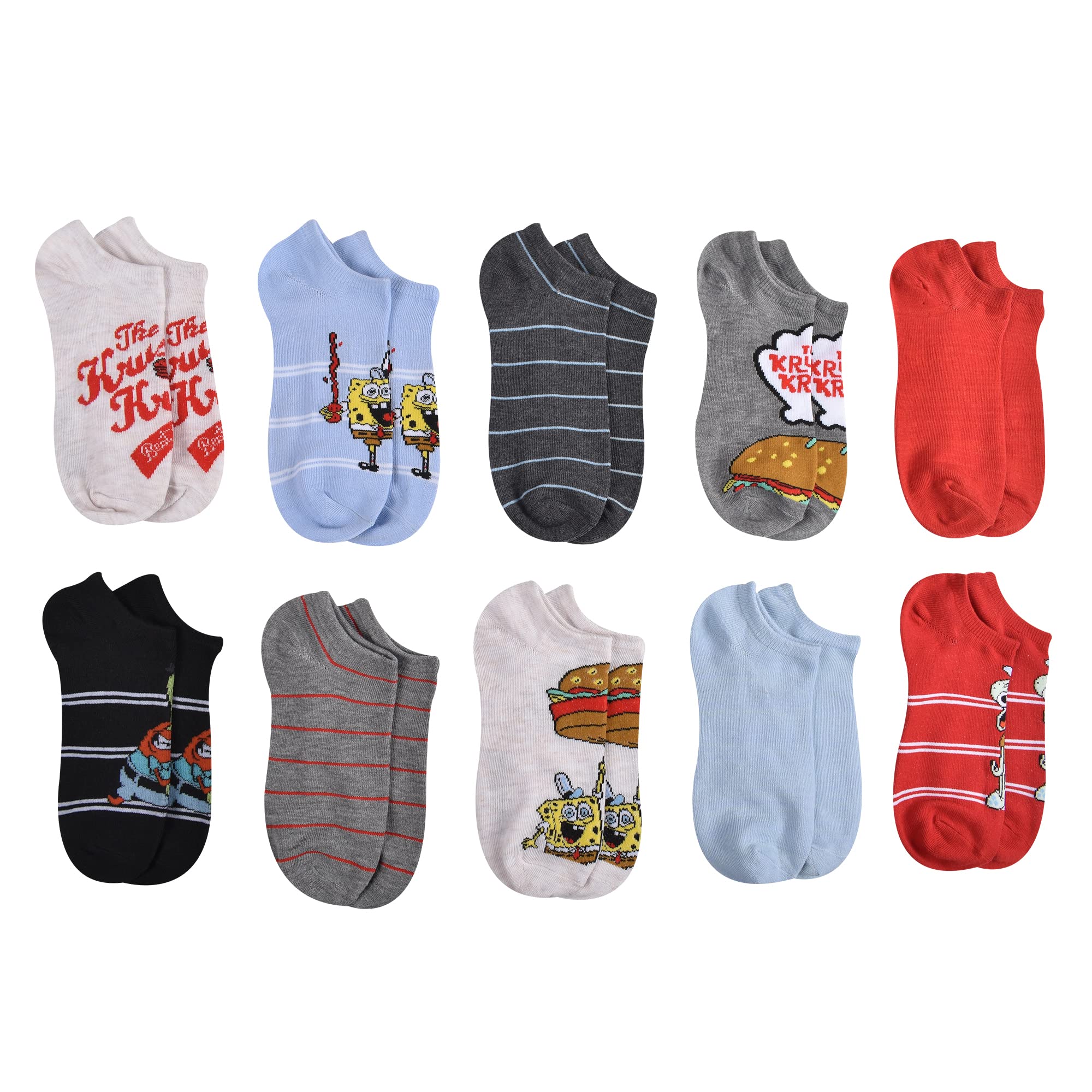 SpongeBob SquarePants Women's 5-Pack No Show Socks - Cute Cartoon Ankle Socks for Casual Wear, Gym & Sneakers