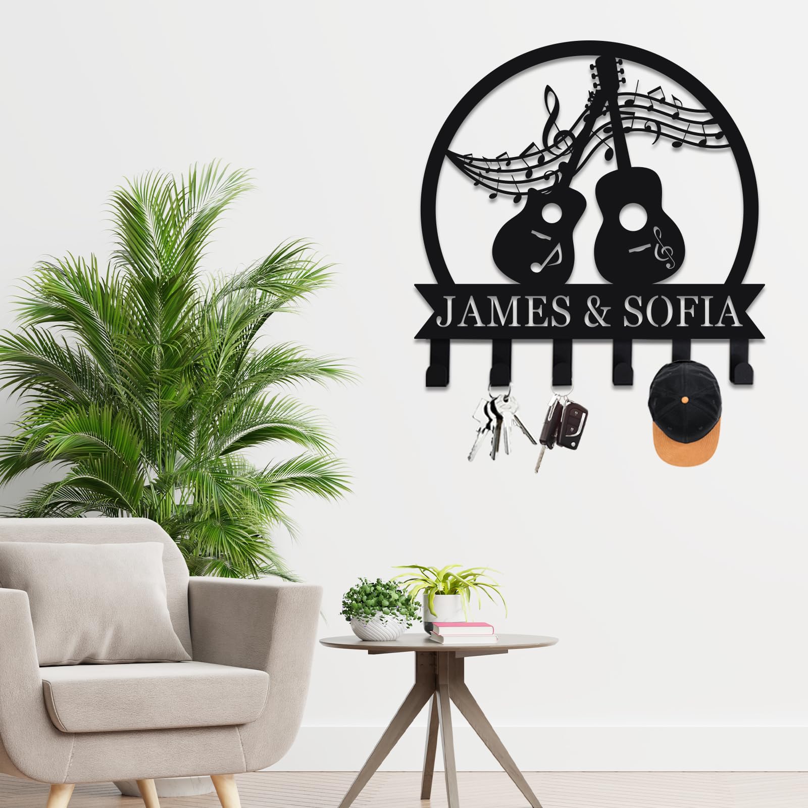 Custom Metal Guitar Key Holder Wall Mount - Personalized Wall Decor Key Organizer for Home, Office & Music Room