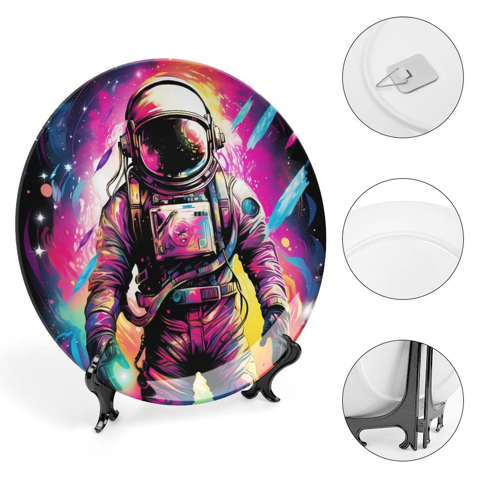 Astronaut Universe Fantasy Galaxy Ceramic Decorative Plates - Display Ornaments & Dinner Plates with Stand for Kitchen & Home Decor - Perfect for Space-Themed Parties, Sci-Fi Room Decor & Unique Gift Ideas