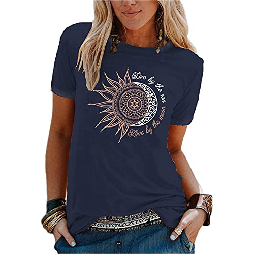 Plus Size Women's Vintage Graphic Tees - Summer Short Sleeve Moon & Sun Printed T-Shirts for Teen Girls | Cute Casual Outfit for Beach, Streetwear & Everyday Fashion