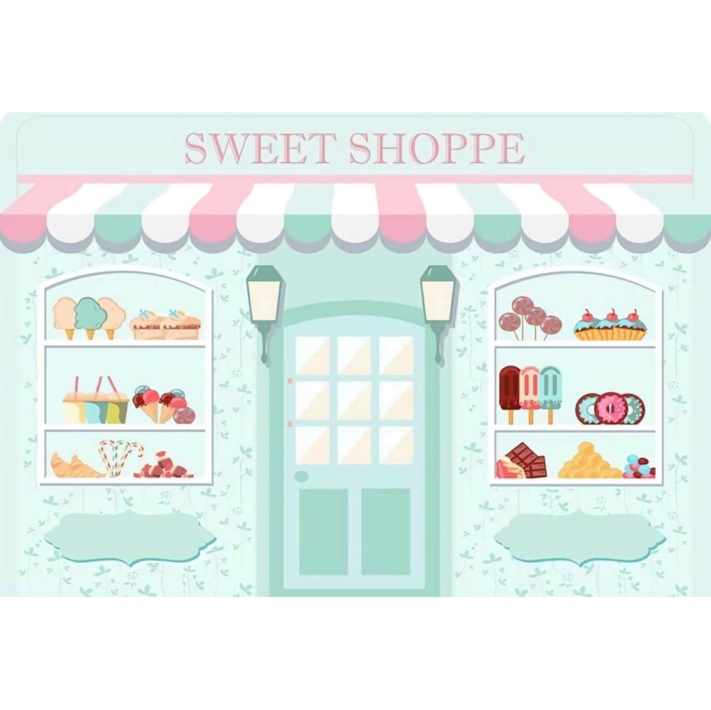 10x8ft Sweet Shoppe Backdrop for Girls Baby Shower & 1st Birthday Party | Candy Shop Photography Background for Dessert Table, Cake Decorations, Newborn Photos & Kids Studio Props | Perfect for Birthday Parties, Baby Showers & Photo Sessions