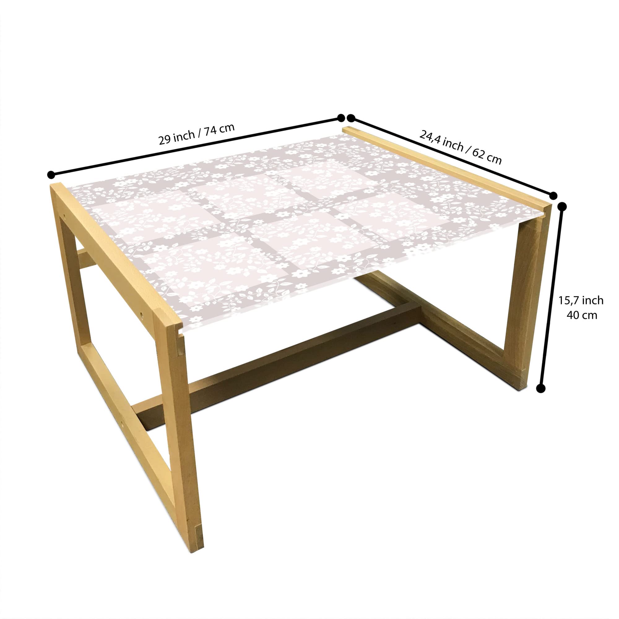 Ambesonne Floral Coffee Table - Pastel Meadow Scenery with Simple Flowers & Leaves, Acrylic Glass Top & Wooden Frame, Medium Size in Pale Mauve & White - Perfect for Living Rooms, Offices & Dorm Decor