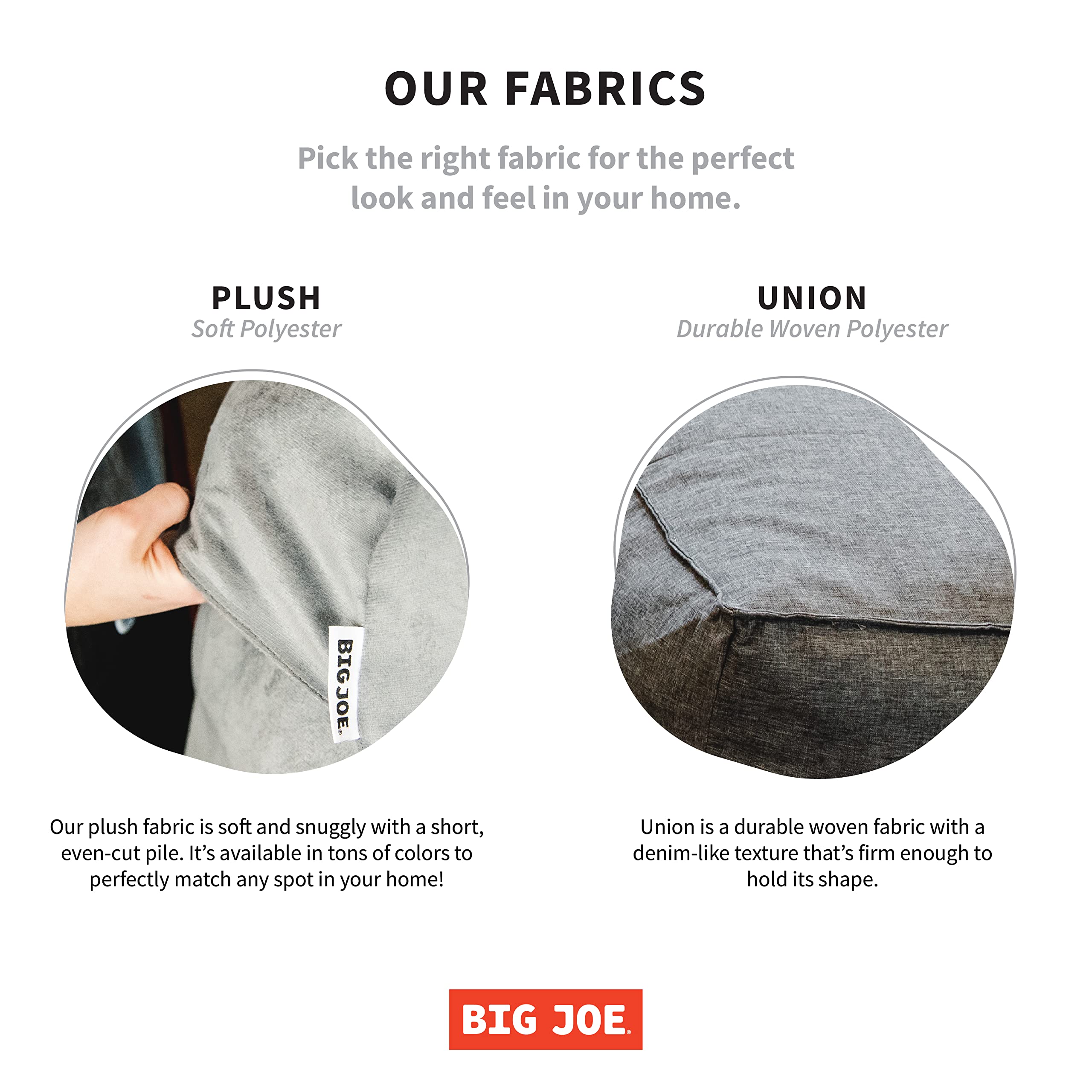 Big Joe Imperial Fuf Foam Filled Bean Bag Sofa - 5 Feet Giant Size with Removable Washable Cover, Durable Woven Polyester Fabric in Gray Union - Perfect for Living Rooms, Game Rooms, Dorm Lounging and Movie Nights