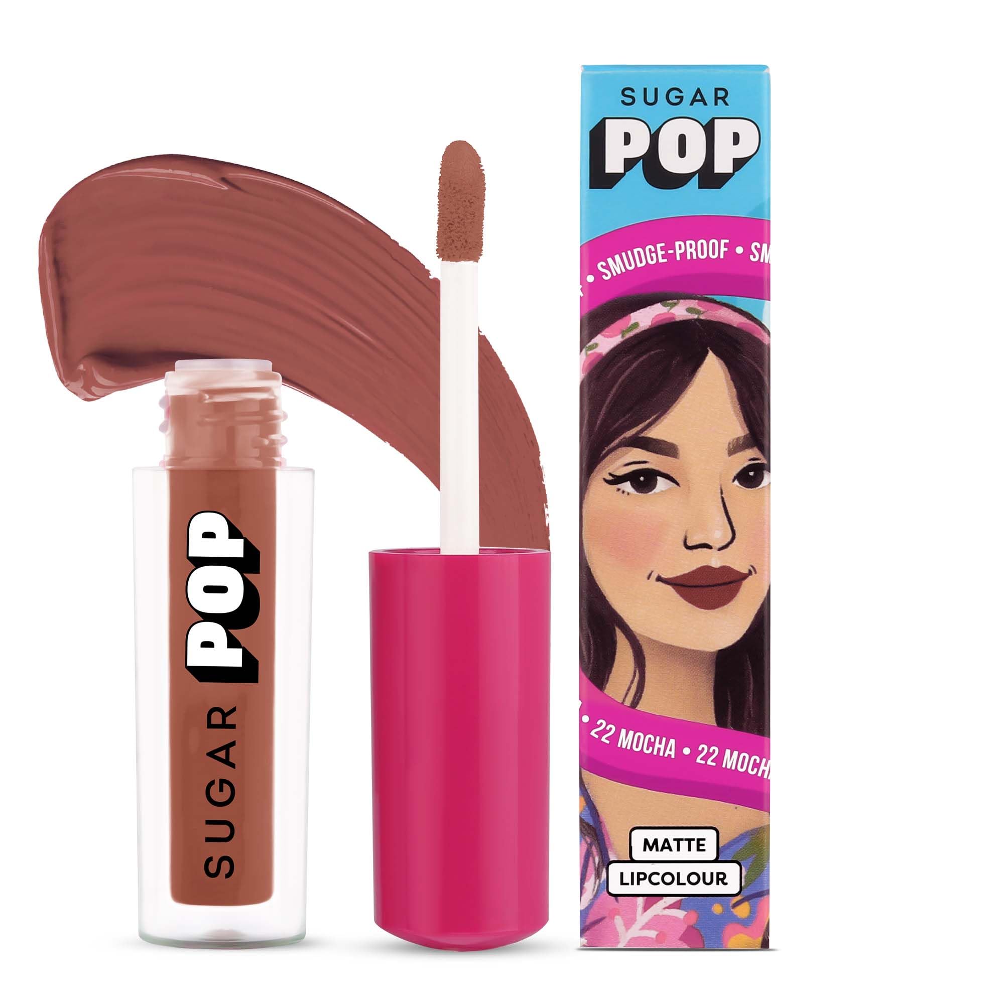 SUGAR POP Matte Lipstick - 22 Mocha (Light Brown) | Long Lasting 8 Hours, Vitamin E Enriched, Non-Drying & Smudge Proof | Women's Brown Lipstick for Everyday Wear, Date Night & Office Makeup | 1.6ml