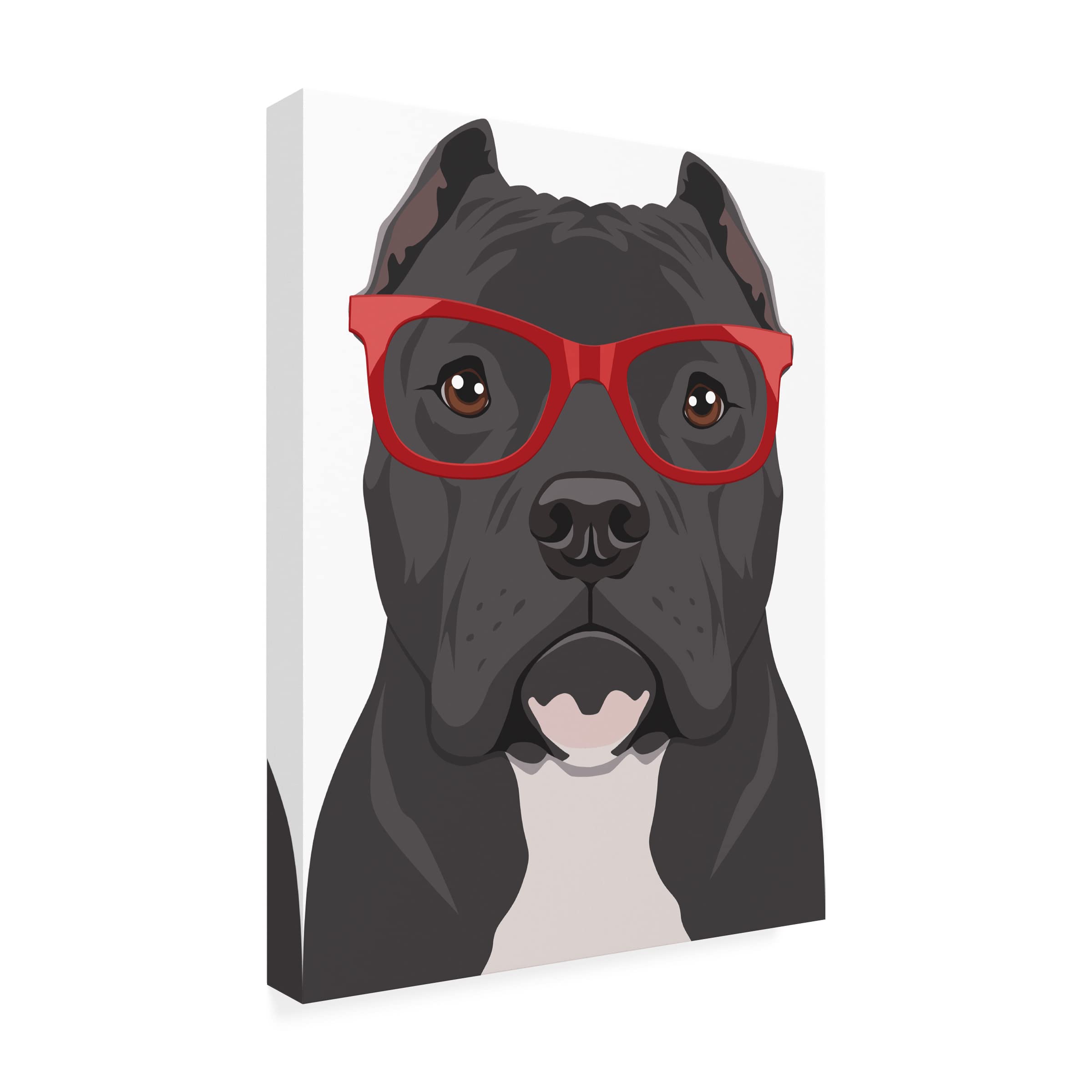 Pitbull Wearing Hipster Glasses Canvas Wall Art - Funny Dog Portrait Painting for Living Room, Office & Gifts - Premium Trademark Fine Art by Furbaby Affiliates