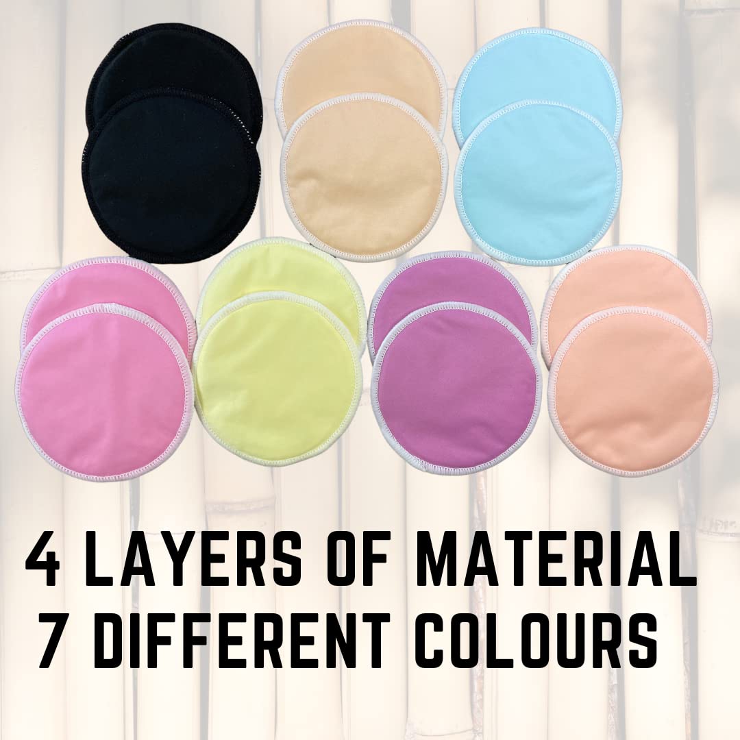 Alimos Organic Bamboo Nursing Pads - 14 Pack Reusable Washable Breastfeeding Pads | Ultra-Absorbent 4-Layer Protection | Leak Proof Nursing Essentials for Comfort & Discretion | Perfect for Daily Use, Travel & Work
