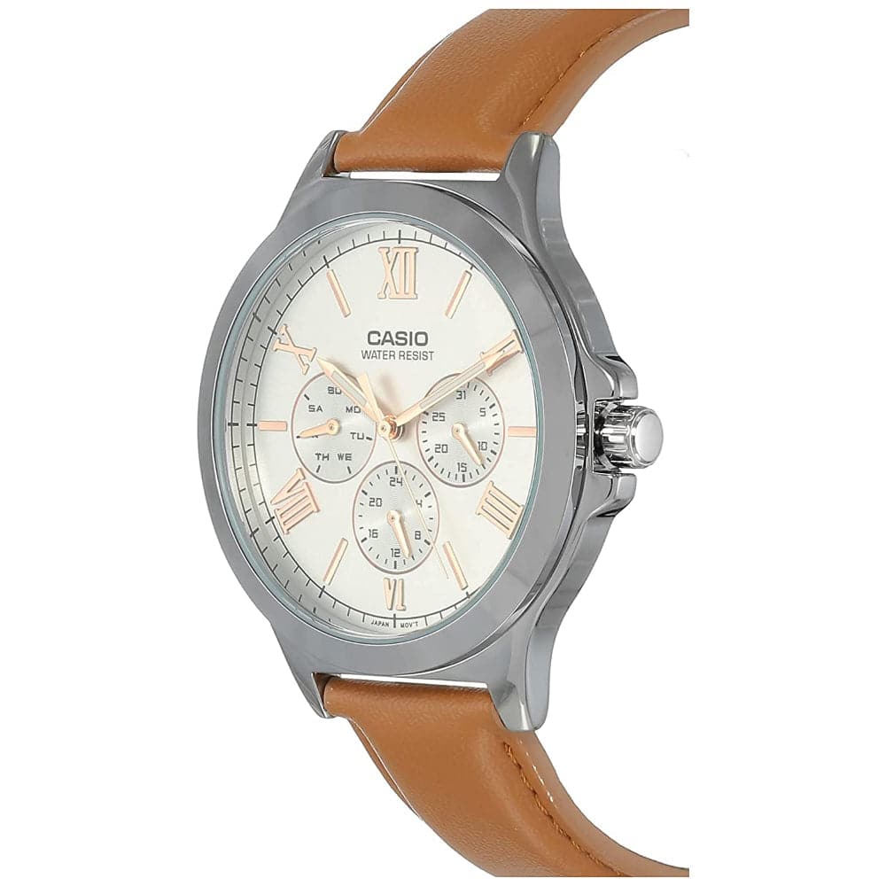 CASIO MTP-V300L-7A2UDF Analog Men's Watch with Brown Leather Strap - Stylish & Durable for Business, Casual & Everyday Wear