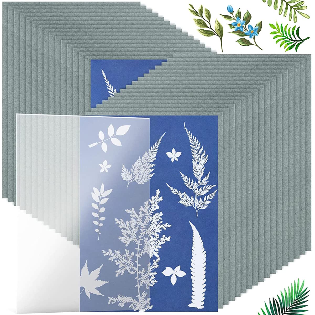 32PCS High Sensitivity Cyanotype Sun Print Paper Kit - 15 x 21cm Solar Drawing Paper with PVC Press Plate for Nature Printing | Perfect for Kids & Adults Arts, Crafts, DIY Projects, Science Experiments & Outdoor Educational Activities