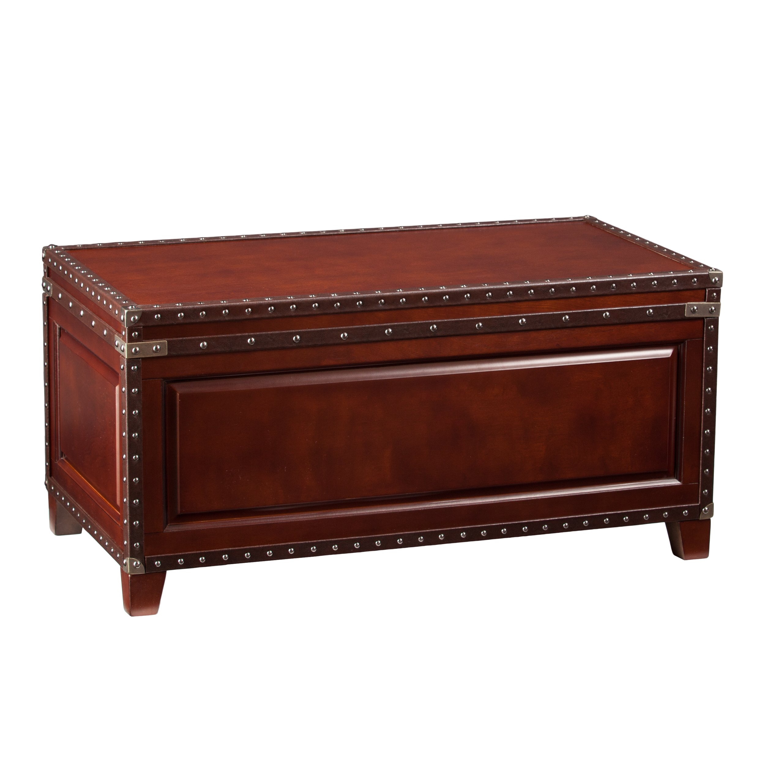 SEI Furniture Amherst Trunk Coffee Table - Faux Leather Upholstery with Nailhead Trim - Dark Cherry, Espresso & Antique Bronze Finish - Perfect for Living Room, Lounge & Home Decor