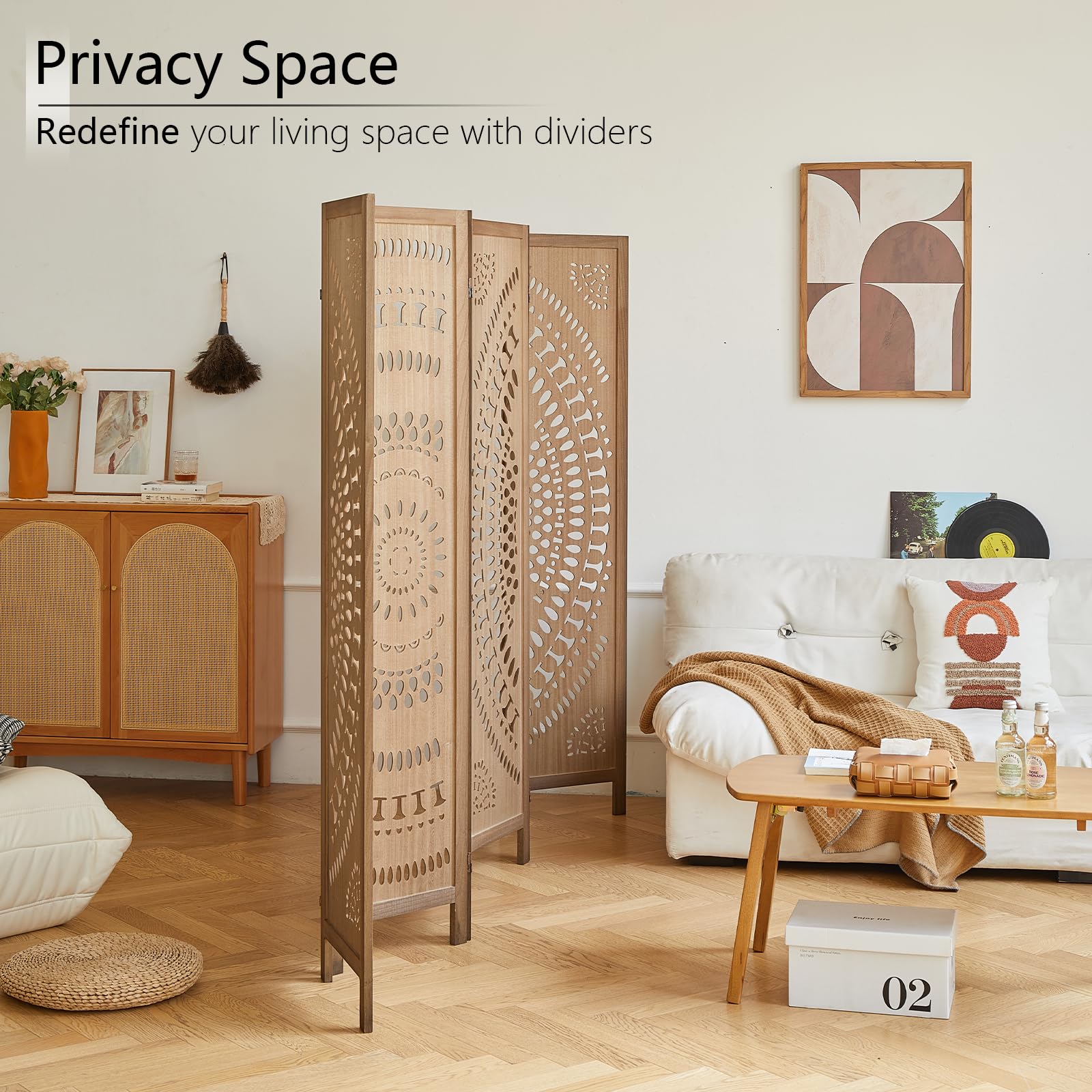 5.6 FT Tall Wooden Room Divider - 6 Panel Folding Privacy Screen for Home, Bedroom & Office | Handcrafted Eco-Friendly Carved Partition Wall (Brown) | Perfect for Creating Private Spaces, Home Decor & Room Separation