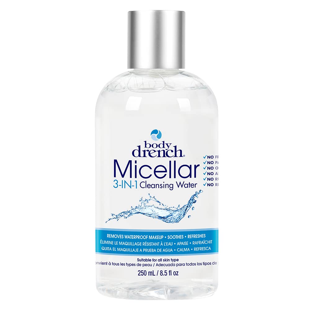 Body Drench Micellar Water - 3-in-1 Cleansing Makeup Remover & Hydrating Face Cleanser for Sensitive Skin | Removes Waterproof Makeup | Gentle Facial Wash (8.5 fl oz) | Perfect for Daily Skincare & Travel