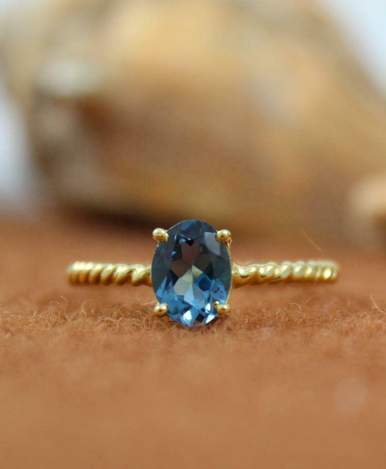 1ct Oval Cut London Blue Topaz Engagement Ring for Women - 14K Yellow Gold Plated Braided Band, Perfect for Proposals, Anniversaries & Special Occasions