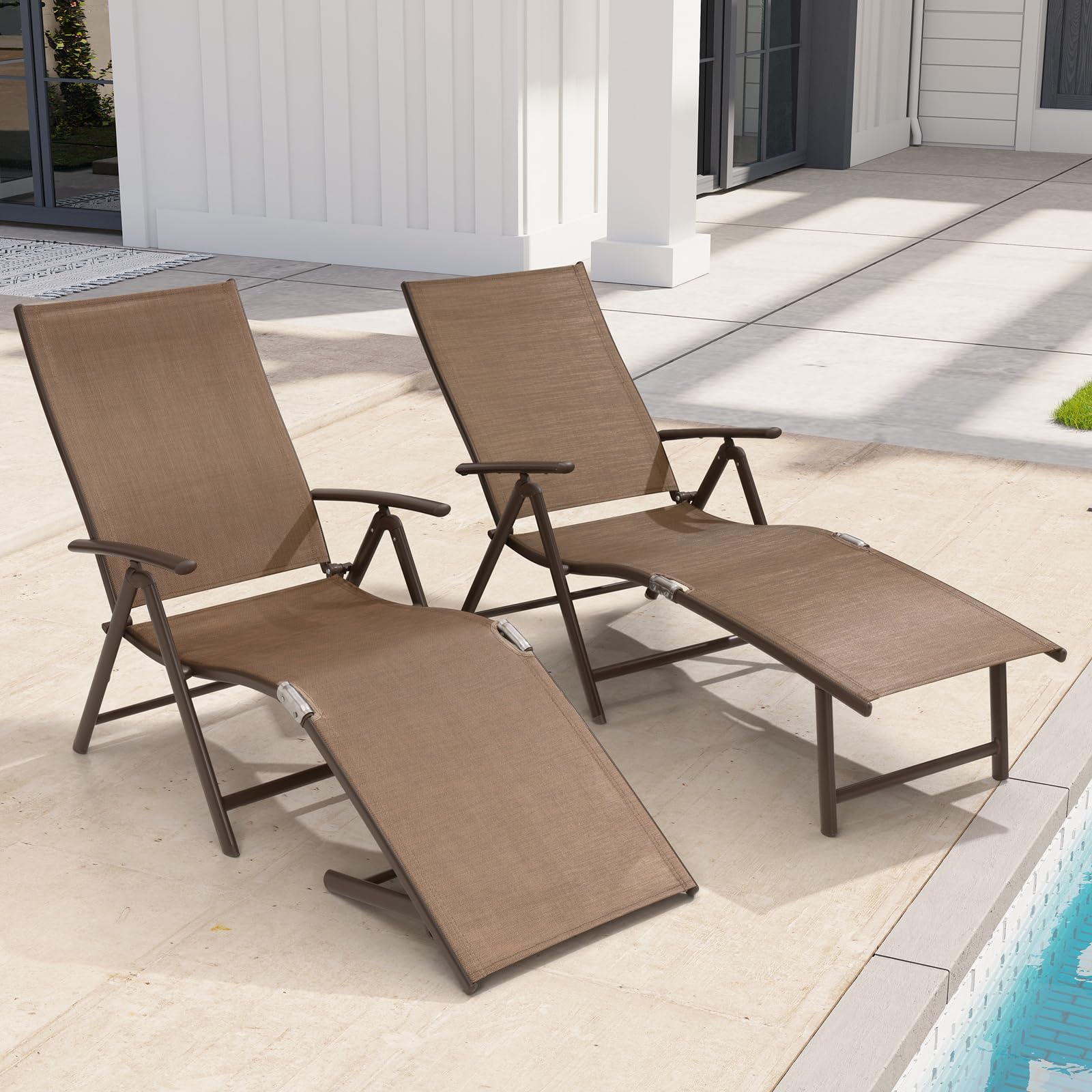 Crestlive 2-Pack Aluminum Folding Chaise Lounge Chairs - Adjustable 8-Position Outdoor Recliners for Patio, Beach, Poolside & Backyard - No Assembly Required | Perfect for Sunbathing, Relaxing by the Pool or Lounging in Your Garden