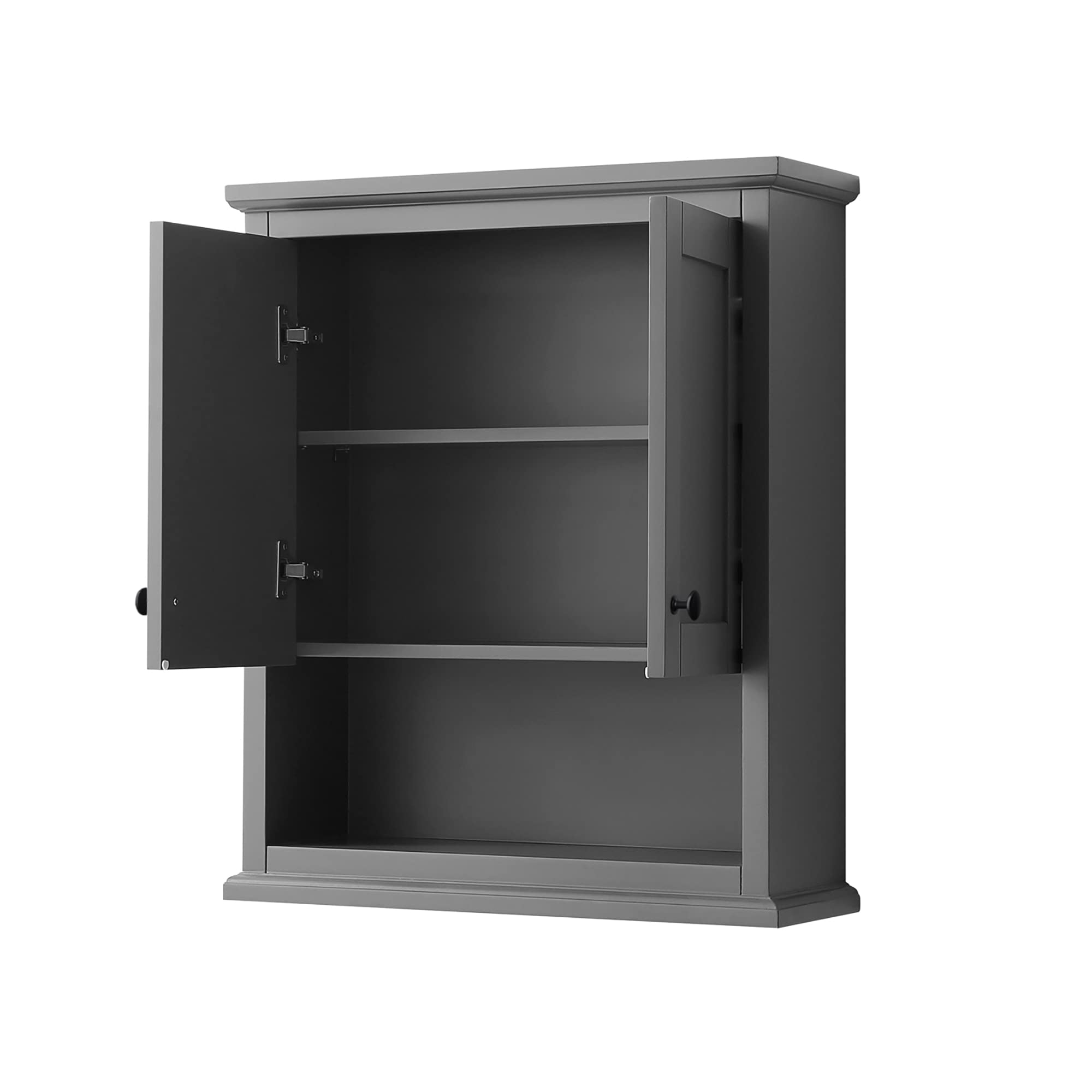 Wyndham Collection Avery Over-The-Toilet Bathroom Storage Cabinet - Wall Mounted Space Saver in Dark Gray with Matte Black Trim - Perfect for Small Bathrooms, Apartments & Powder Rooms