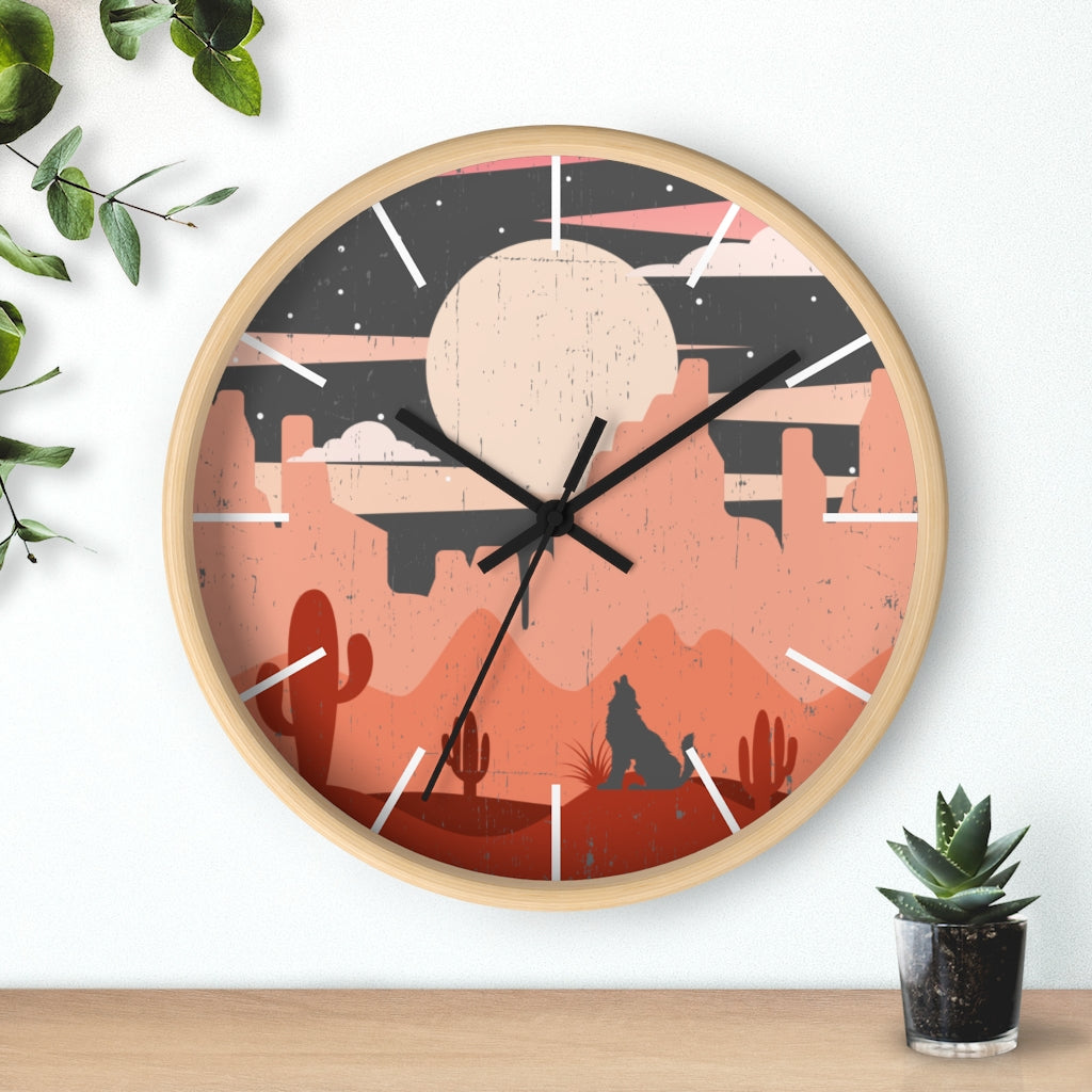 Pastel Howling Wolf Desert Wall Clock - Unique Southwestern Decor for Living Room, Bedroom, or Office - Perfect for Home & Cabin Decor