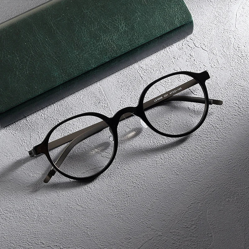 Stylish Black Full Rim Round Titanium Acetate Eyeglasses for Women - Model 6006 | Perfect for Office, Reading & Everyday Fashion Accessory