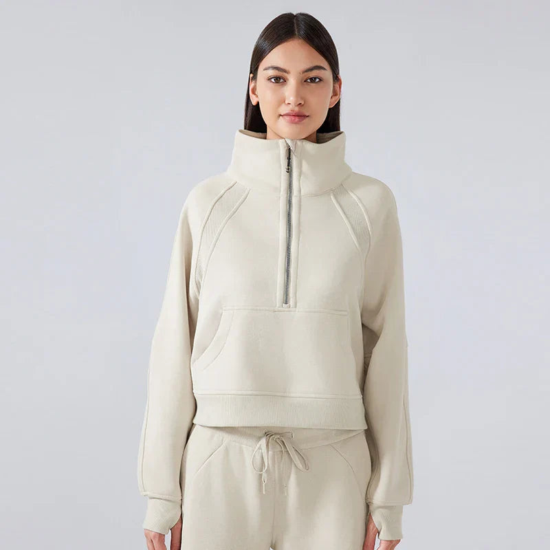 Women's Fleece Half-Zip Pullover Hoodie - Warm High Stand Collar Sports Top for Fall & Winter | Outdoor Activities, Gym Workouts & Casual Wear