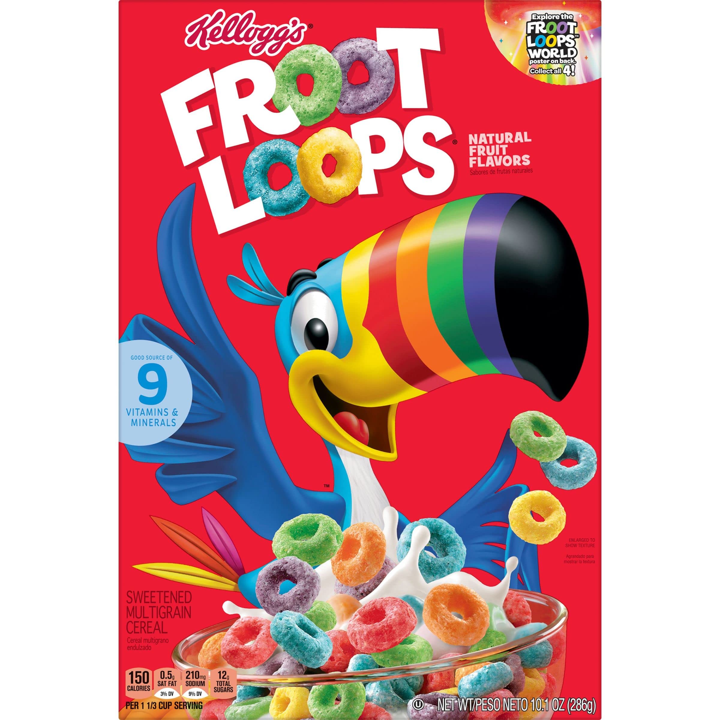 Kellogg's Froot Loops Breakfast Cereal - Fruit Flavored Vitamin C Cereal, 10.1oz Box | Great for Kids' Breakfast, School Snacks & Family Morning Meals