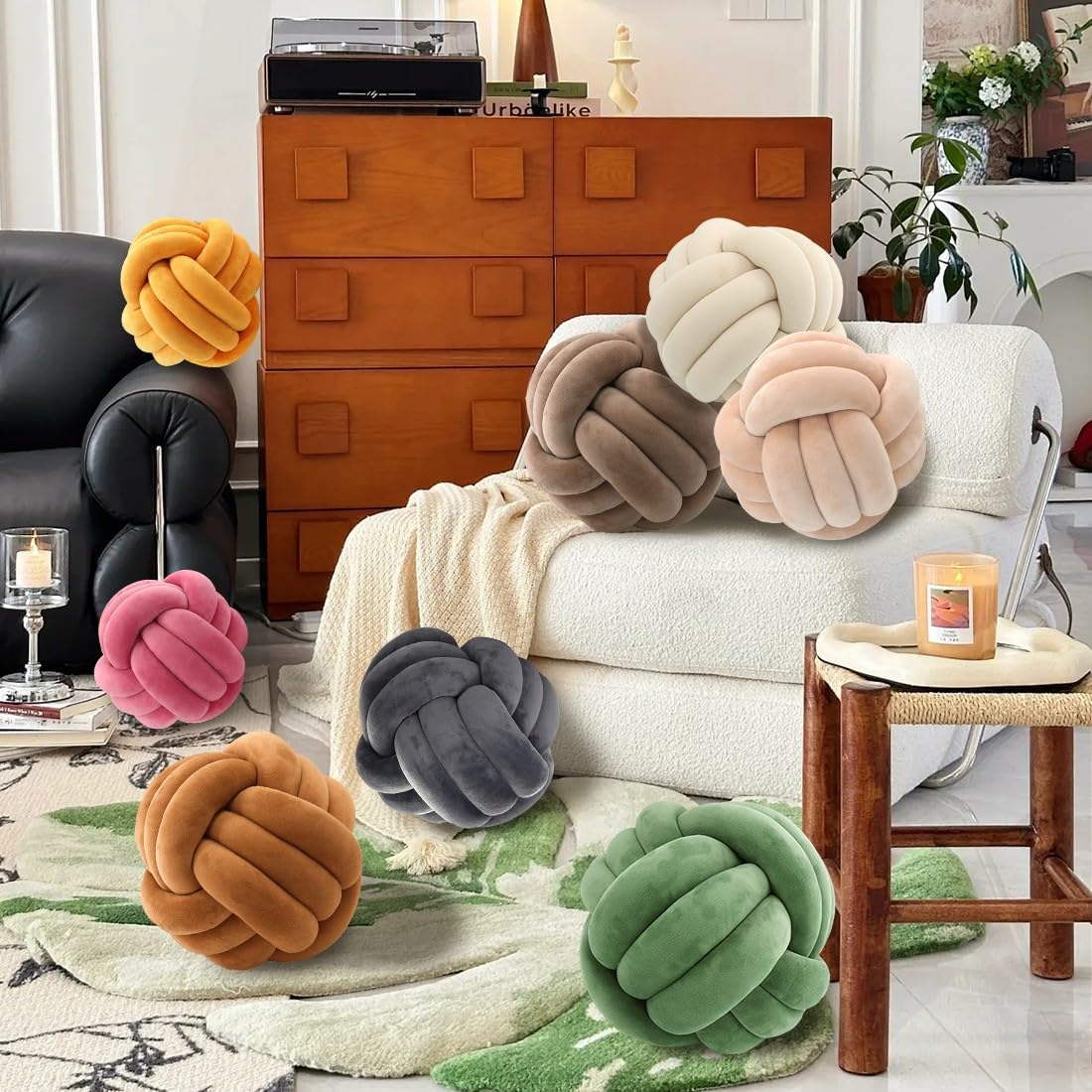 Handmade Braided Knot Pillow - 20cm Orange Ball-Shaped Plush Throw Pillow for Couch, Living Room & Bed Decor | Cozy Home Accent, Perfect for Sofa Lounging & Bedroom Styling