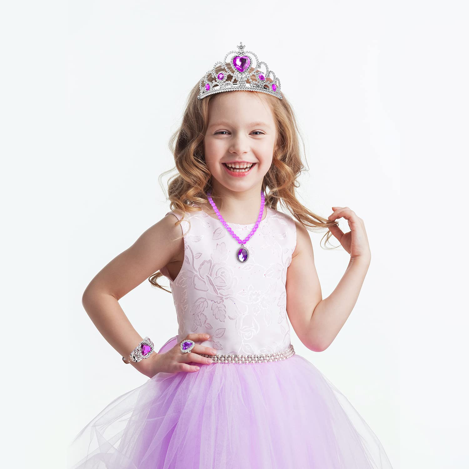Royal Princess Dress Up Party Set - Gloves, Tiara, Wand, Necklace, Earrings, Bracelet & Ring (9-Piece Purple Costume Accessories) | Perfect for Birthday Parties, Halloween, Cosplay & Pretend Play
