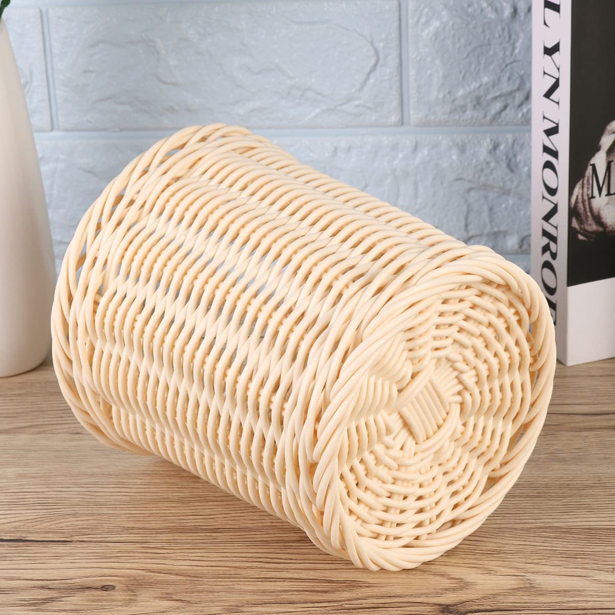 Zerodeko Woven Storage Basket - Pen Organizer, Flatware Holder, Desktop Plant Stand with Pot, Boho Wicker Hamper for Home Office Decor | Perfect for Organizing Stationery, Utensils, Small Plants & Trash in Living Room, Bedroom or Workspace