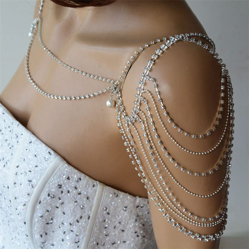 Xerling Silver Rhinestone Shoulder Harness Body Chain with Fringe Tassels - Women's Bra Chain Jewelry for Weddings, Summer Bikini & Festival Outfits | Perfect for Beach Parties, Music Festivals and Nightclub Events