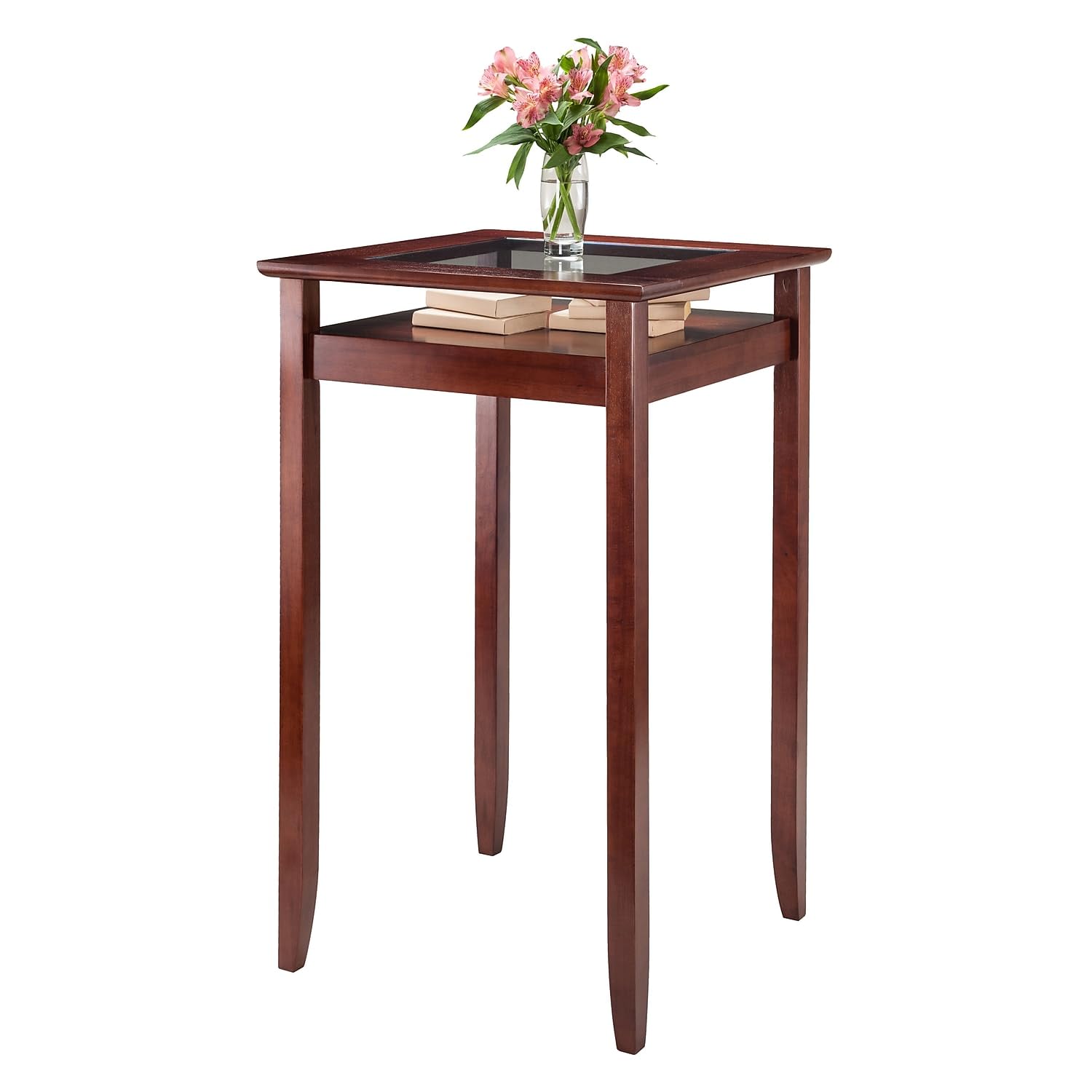 Winsome Halo 36-Inch Round Pub Table with Tempered Glass Top - Walnut Finish (94127) - Perfect for Bars, Kitchen Islands & Small Space Dining