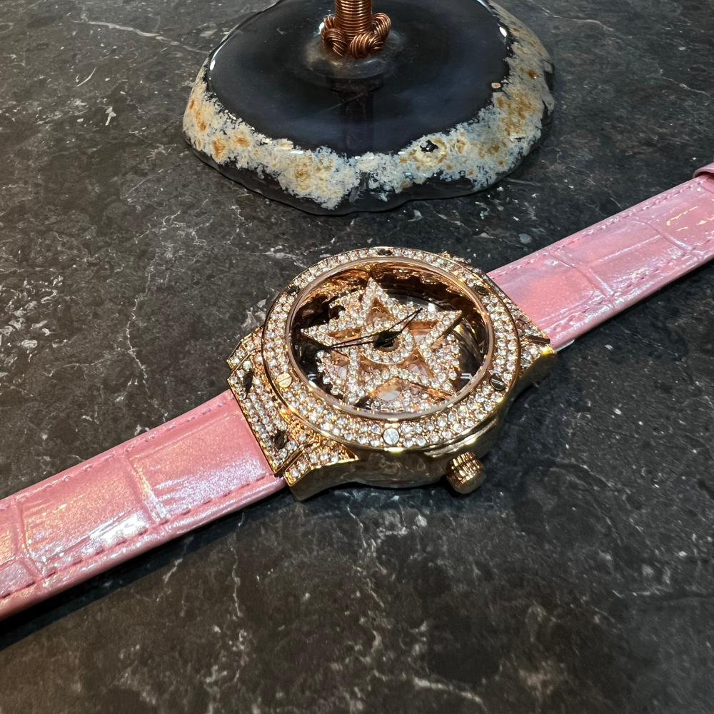 AG Collective Women's Pink Leather Strap Watch - Fashion Rose Gold Case & Roman Numerals (Model L 5047 RGPK RG) | Perfect for Office, Date Night & Special Occasions