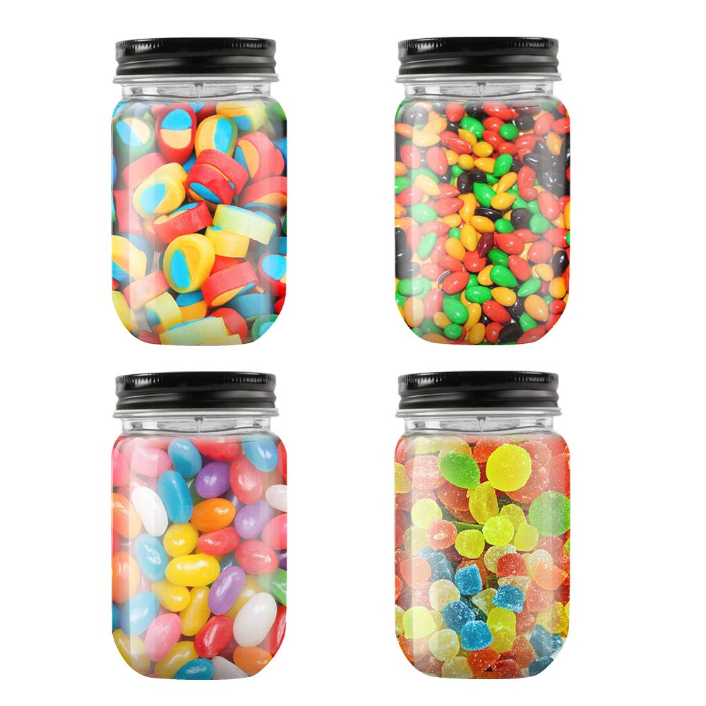 Novelinks 16oz Clear Plastic Jars with Black Lids - 10 Pack BPA-Free Refillable Round Storage Containers for Kitchen Pantry Organization, Spice Jars, Craft Supplies & Household Storage | Airtight Food Containers for Flour, Sugar, Coffee & Dry Goods